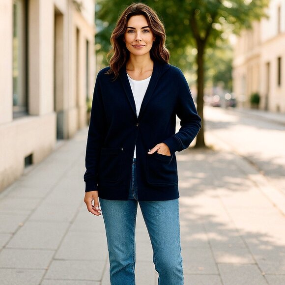 Wilfred Black Cocoon Cardigan Sweater Jacket Zip Comfy Cotton - Picture 1 of 12